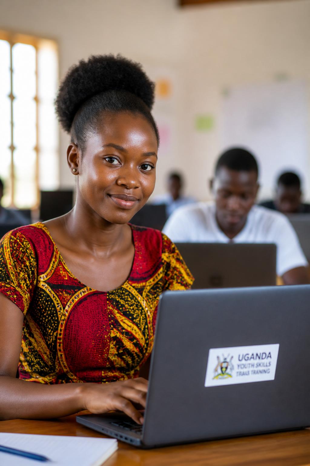 Young Ugandan woman learning digital skills