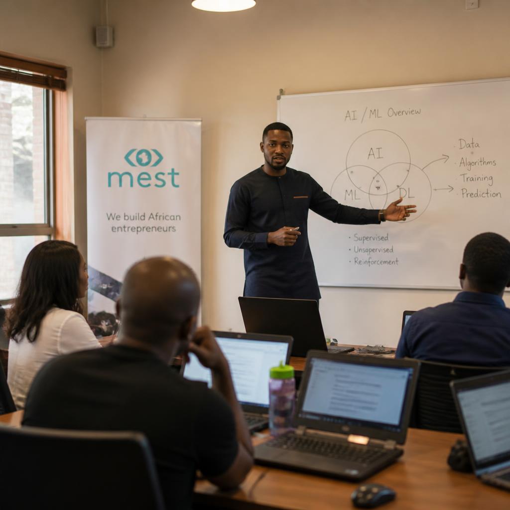 AI trainer leading a class in Uganda